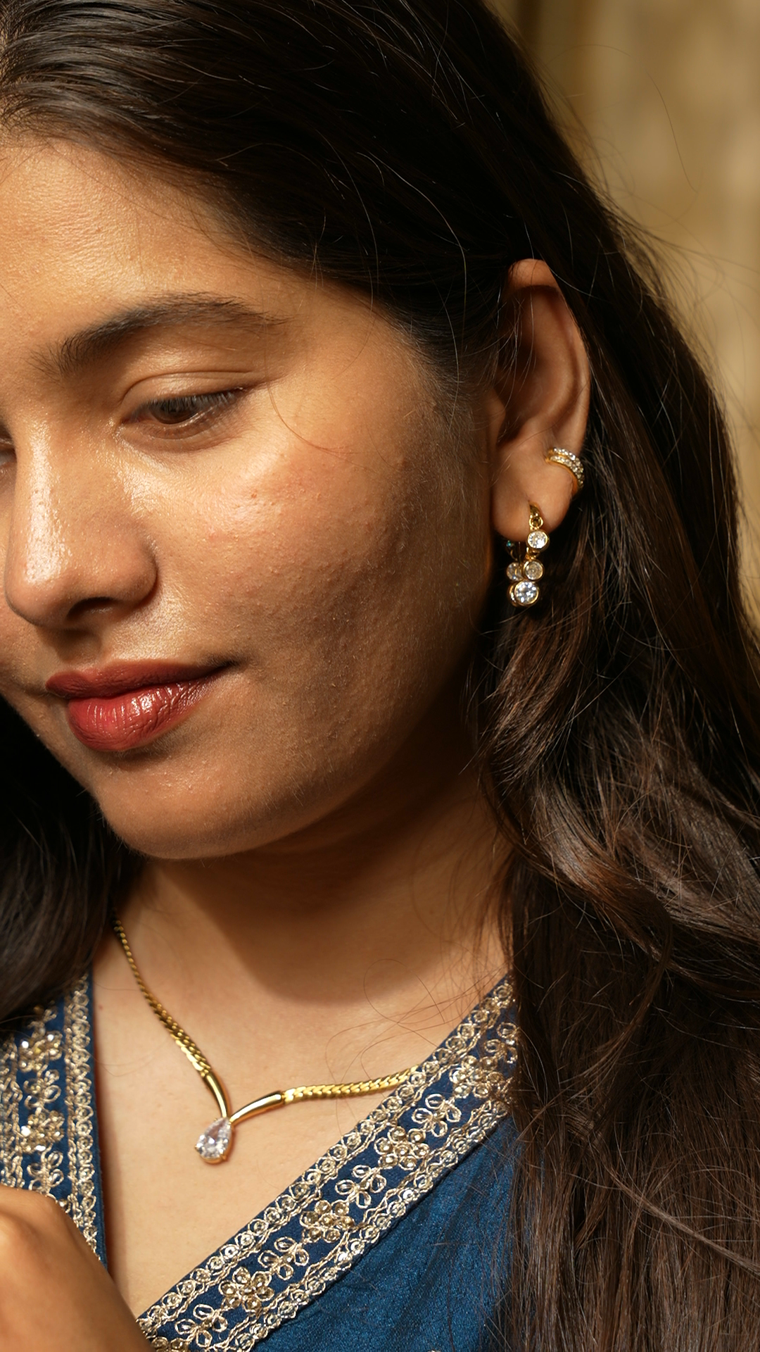 Party Combo Diamond Treasure Necklace + White Timeless Regal Huggies Combo + NO PIERCING ADDICT EARCUFFS