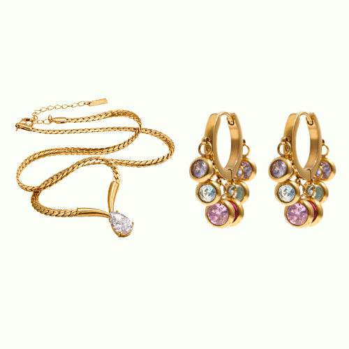 Diamond Treasure Necklace + Multi Timeless Regal Huggies Combo