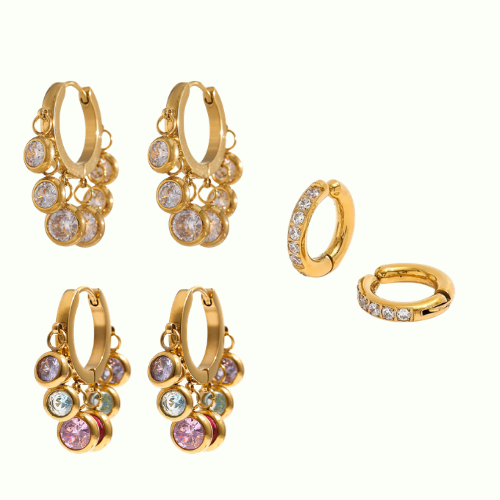 PARTY COMBO White + Multi Timeless Regal Huggies  + NO PIERCING ADDICT EARCUFFS 13MM
