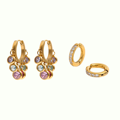 Multi Timeless Regal Huggies  + NO PIERCING ADDICT EARCUFFS 13MM